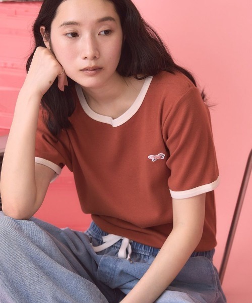 PENNEYS(ぺニーズ)の「【PENNEY'S】配色リンガーTシャツ(Tシャツ/カットソー・レディース・オレンジ/ブラウン・FREE)」の2枚目の写真