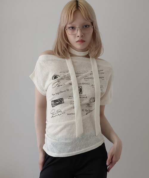 Ulysses(ユリシス)の「チョーカー付きオフショルロゴトップス(Tシャツ/カットソー・レディース・ホワイト/キャメル/グリーン・F)」の7枚目の写真