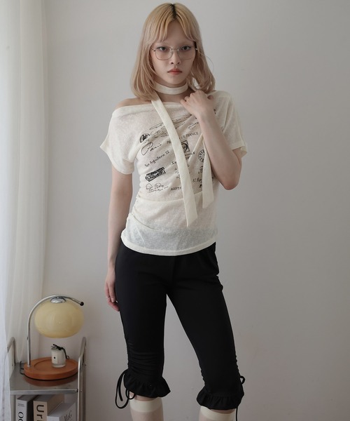 Ulysses(ユリシス)の「チョーカー付きオフショルロゴトップス(Tシャツ/カットソー・レディース・ホワイト/キャメル/グリーン・F)」の8枚目の写真