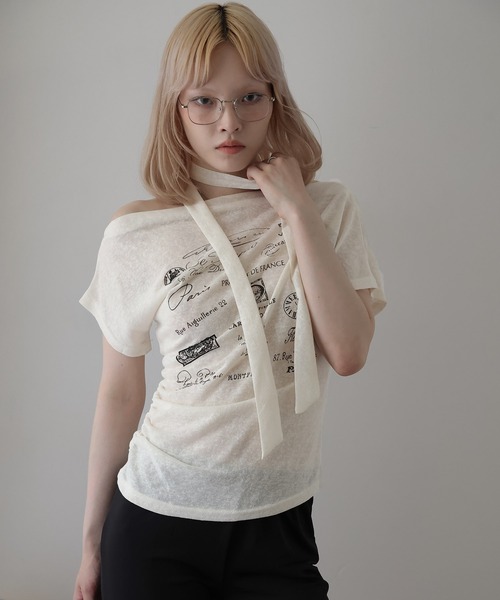 Ulysses(ユリシス)の「チョーカー付きオフショルロゴトップス(Tシャツ/カットソー・レディース・ホワイト/キャメル/グリーン・F)」の9枚目の写真