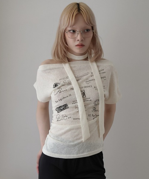 Ulysses(ユリシス)の「チョーカー付きオフショルロゴトップス(Tシャツ/カットソー・レディース・ホワイト/キャメル/グリーン・F)」の10枚目の写真