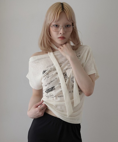 Ulysses(ユリシス)の「チョーカー付きオフショルロゴトップス(Tシャツ/カットソー・レディース・ホワイト/キャメル/グリーン・F)」の11枚目の写真