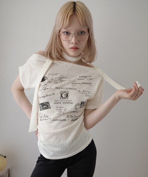 Ulysses(ユリシス)の「チョーカー付きオフショルロゴトップス(Tシャツ/カットソー・レディース・ホワイト/キャメル/グリーン・F)」の12枚目の写真