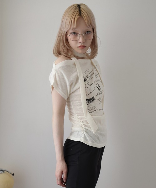 Ulysses(ユリシス)の「チョーカー付きオフショルロゴトップス(Tシャツ/カットソー・レディース・ホワイト/キャメル/グリーン・F)」の13枚目の写真