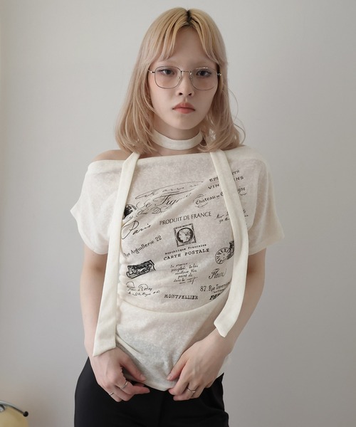Ulysses(ユリシス)の「チョーカー付きオフショルロゴトップス(Tシャツ/カットソー・レディース・ホワイト/キャメル/グリーン・F)」の14枚目の写真