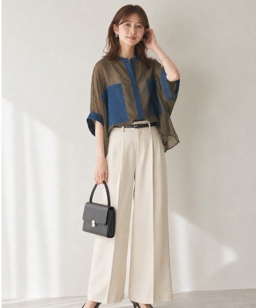 Lateru(ラテル)の「デニムポケット切替 シアー半袖シャツ 体型カバー(Tシャツ/カットソー・レディース・ブラック/ブラウン/ブルー・FREE)」の9枚目の写真