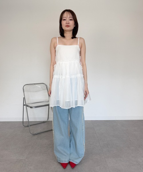 mellomela.（メロメラ）の「サイドリボンキャミチュニック（Tシャツ/カットソー・レディース・レッド/オフホワイト・FREE）」の21枚目の写真