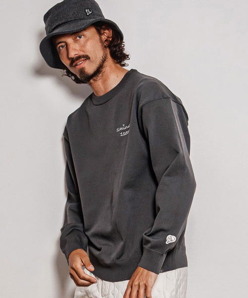 1minute 1second（ワンミニットワンセカンド）の「mn3266-cursive embroidery washable long sleeve knit ウォッシャブルニット(1M26A180)（ニット/セーター・メンズ・ブラック/チャコール・L/XL/S/M）」の21枚目の写真