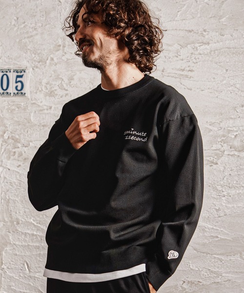 1minute 1second（ワンミニットワンセカンド）の「mn3266-cursive embroidery washable long sleeve knit ウォッシャブルニット(1M26A180)（ニット/セーター・メンズ・ブラック/チャコール・L/XL/S/M）」の15枚目の写真