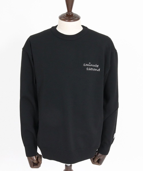 1minute 1second（ワンミニットワンセカンド）の「mn3266-cursive embroidery washable long sleeve knit ウォッシャブルニット(1M26A180)（ニット/セーター・メンズ・ブラック/チャコール・L/XL/S/M）」の7枚目の写真