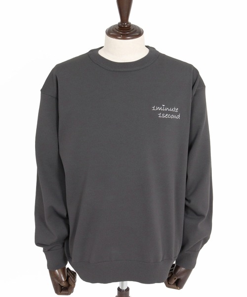 1minute 1second（ワンミニットワンセカンド）の「mn3266-cursive embroidery washable long sleeve knit ウォッシャブルニット(1M26A180)（ニット/セーター・メンズ・ブラック/チャコール・L/XL/S/M）」の9枚目の写真