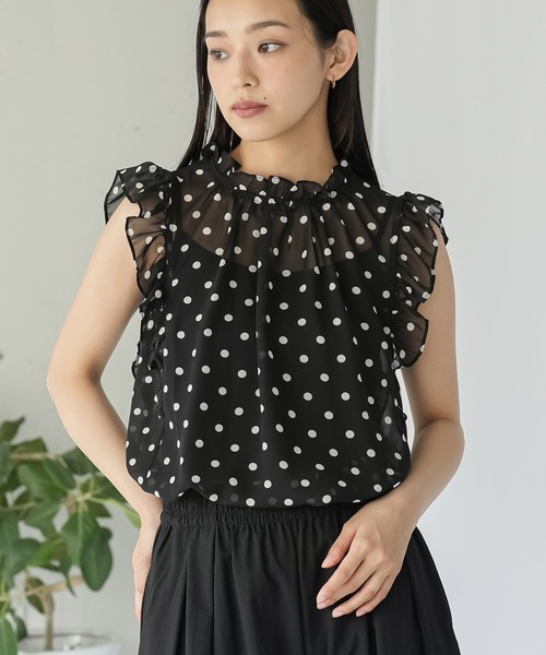 mili an deni(ミリアンデニ)の「ノースリーブドットシアーブラウス(シャツ/ブラウス・レディース・オフホワイト/ブラウン/ブラック・M)」の3枚目の写真