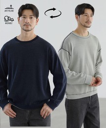 【形態安定性、抗ピリング、ウォッシャブル】PBT機能糸2wayリバーシブルクルーネックニット