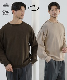 【形態安定性、抗ピリング、ウォッシャブル】PBT機能糸2wayリバーシブルクルーネックニット