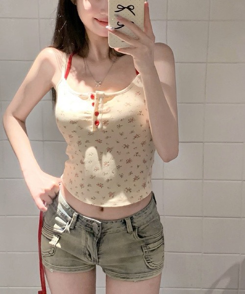 HALEY PESCA(ヘーリーペスカ)の「HALEY PESCA/フェイクレイヤードキャミ(キャミソール・レディース・ネイビー/グレー/アイボリー/ブラック・FREE)」の5枚目の写真