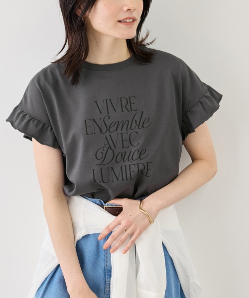 ROPE' PICNIC（ロペピクニック）の「フリルスリーブロゴTシャツ/接触冷感・汗染み防止（Tシャツ/カットソー・レディース・チャコールグレー/クリーム/オフホワイト・FREE）」の2枚目の写真