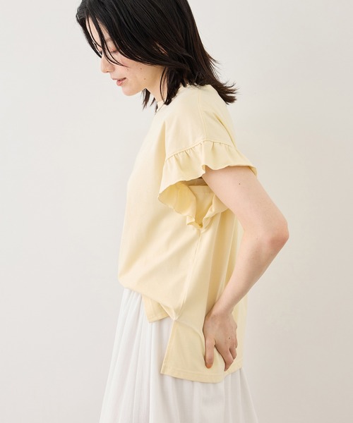 ROPE' PICNIC（ロペピクニック）の「フリルスリーブロゴTシャツ/接触冷感・汗染み防止（Tシャツ/カットソー・レディース・チャコールグレー/クリーム/オフホワイト・FREE）」の6枚目の写真