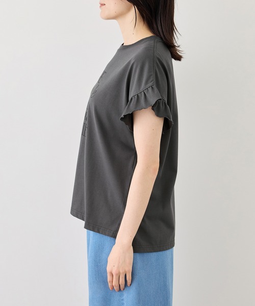ROPE' PICNIC（ロペピクニック）の「フリルスリーブロゴTシャツ/接触冷感・汗染み防止（Tシャツ/カットソー・レディース・チャコールグレー/クリーム/オフホワイト・FREE）」の14枚目の写真