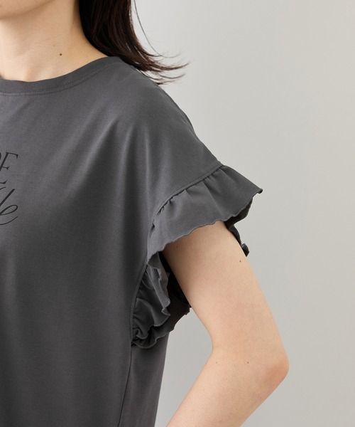 ROPE' PICNIC（ロペピクニック）の「フリルスリーブロゴTシャツ/接触冷感・汗染み防止（Tシャツ/カットソー・レディース・チャコールグレー/クリーム/オフホワイト・FREE）」の20枚目の写真