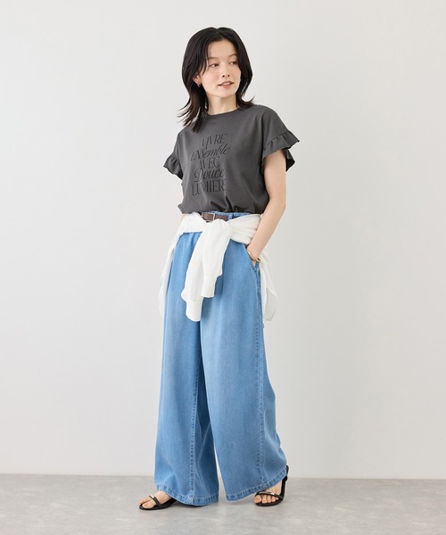 ROPE' PICNIC（ロペピクニック）の「フリルスリーブロゴTシャツ/接触冷感・汗染み防止（Tシャツ/カットソー・レディース・チャコールグレー/クリーム/オフホワイト・FREE）」の9枚目の写真