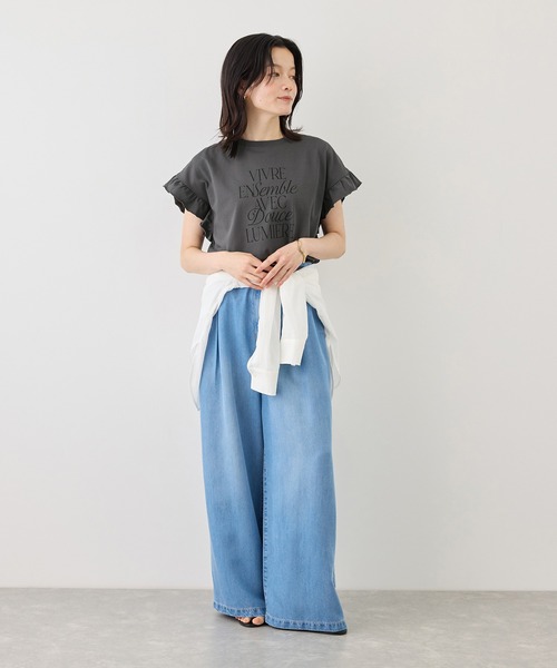 ROPE' PICNIC（ロペピクニック）の「フリルスリーブロゴTシャツ/接触冷感・汗染み防止（Tシャツ/カットソー・レディース・チャコールグレー/クリーム/オフホワイト・FREE）」の11枚目の写真