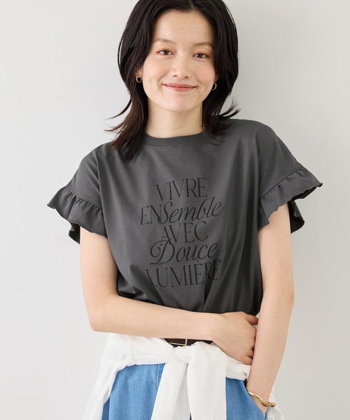 ROPE' PICNIC（ロペピクニック）の「フリルスリーブロゴTシャツ/接触冷感・汗染み防止（Tシャツ/カットソー・レディース・チャコールグレー/クリーム/オフホワイト・FREE）」の13枚目の写真