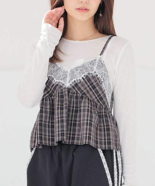 Honeys(ハニーズ)の「レース付キャミブラウス(シャツ/ブラウス・レディース・レッド系その他2/ブラック系その他2/ネイビー系1・L/LL/M/S)」の1枚目の写真