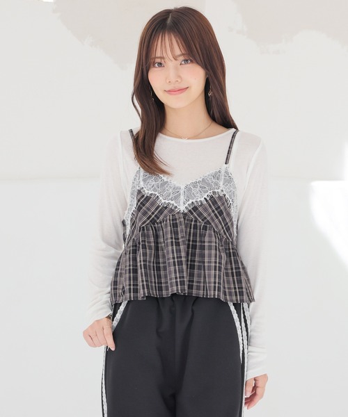Honeys(ハニーズ)の「レース付キャミブラウス(シャツ/ブラウス・レディース・レッド系その他2/ブラック系その他2/ネイビー系1・L/LL/M/S)」の6枚目の写真