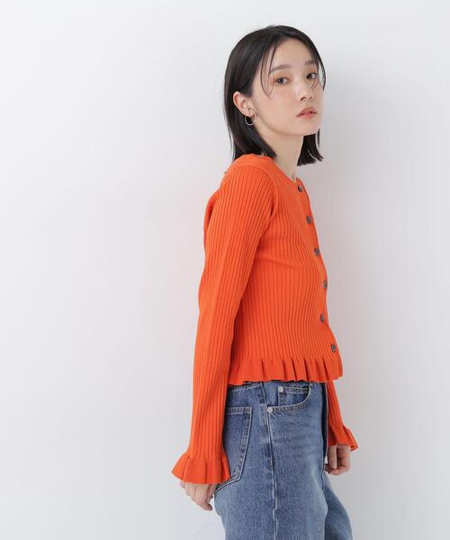 NATURAL BEAUTY BASIC（ナチュラルビューティーベーシック）の「フリルトリムカーデ（ニット/セーター・レディース・ブラック/ライトグリーン/オフホワイト/オレンジ・ﾌﾘ-）」の8枚目の写真