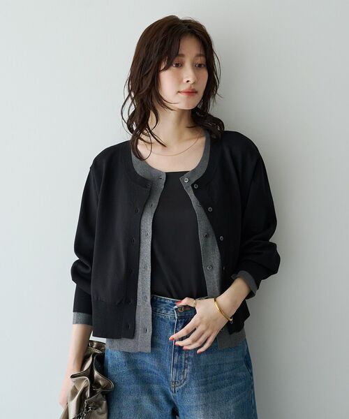 YECCA VECCA(イェッカヴェッカ)の「2wayレイヤードクルーネックカーディガン(カーディガン/ボレロ・レディース・ブラウン/チャコールグレー/ブラック・FREE)」の19枚目の写真