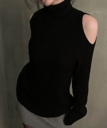 オフショルダー タートルネック タイトニットトップス