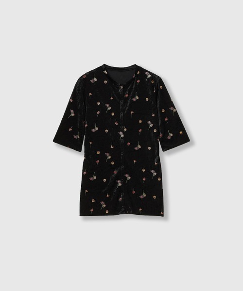 THINGS THAT MATTER(シングス ザット マター)の「STICKER PRINT VELOUR TOPS / ステッカー プリント ベロア トップス(Tシャツ/カットソー・レディース・ブラック×レッド/ブラック×イエロー・FREE)」の19枚目の写真