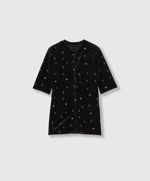 THINGS THAT MATTER(シングス ザット マター)の「STICKER PRINT VELOUR TOPS / ステッカー プリント ベロア トップス(Tシャツ/カットソー・レディース・ブラック×レッド/ブラック×イエロー・FREE)」の21枚目の写真