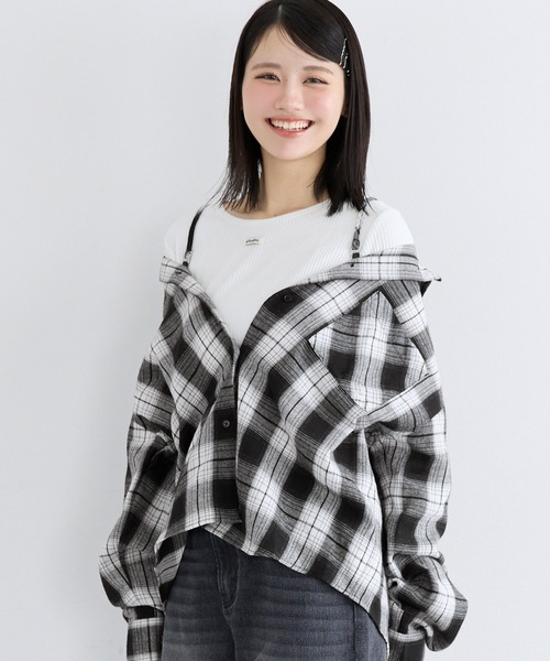 coca(coca)(コカ)の「ユース 3wayチェックシャツ(シャツ/ブラウス・レディース・ブラック/ブラウン・L/M/S)」の1枚目の写真