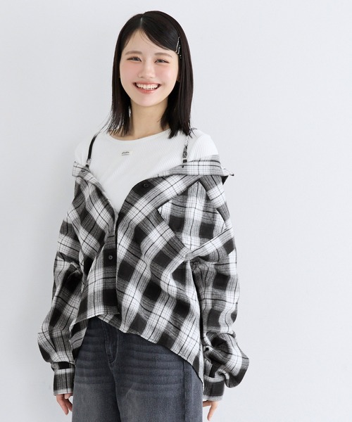 coca(coca)(コカ)の「ユース 3wayチェックシャツ(シャツ/ブラウス・レディース・ブラック/ブラウン・L/M/S)」の5枚目の写真