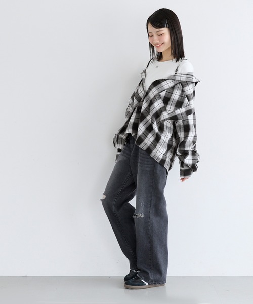 coca(coca)(コカ)の「ユース 3wayチェックシャツ(シャツ/ブラウス・レディース・ブラック/ブラウン・L/M/S)」の6枚目の写真