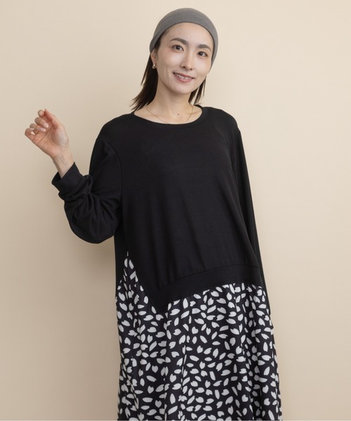 lodie(ロディ)の「【ドッキング】ニット×リーフプリント コンビワンピース(ワンピース・レディース・ネイビー/ブラック・FREE)」の5枚目の写真