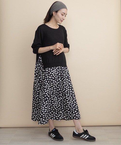 lodie(ロディ)の「【ドッキング】ニット×リーフプリント コンビワンピース(ワンピース・レディース・ネイビー/ブラック・FREE)」の10枚目の写真