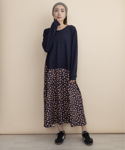 lodie(ロディ)の「【ドッキング】ニット×リーフプリント コンビワンピース(ワンピース・レディース・ネイビー/ブラック・FREE)」の15枚目の写真