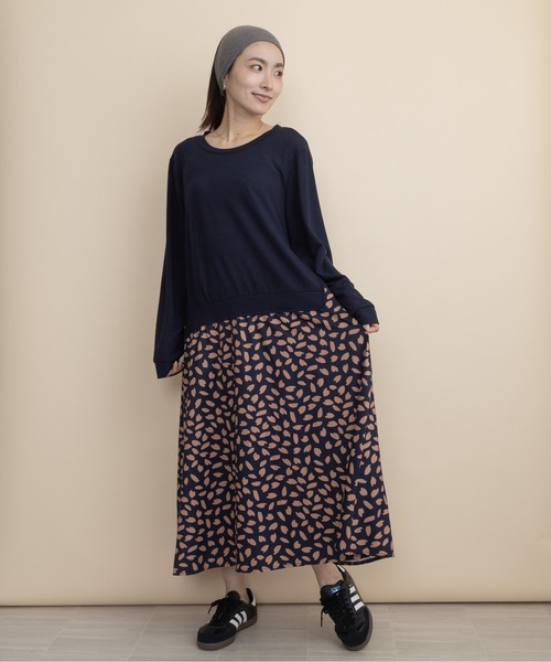 lodie(ロディ)の「【ドッキング】ニット×リーフプリント コンビワンピース(ワンピース・レディース・ネイビー/ブラック・FREE)」の17枚目の写真