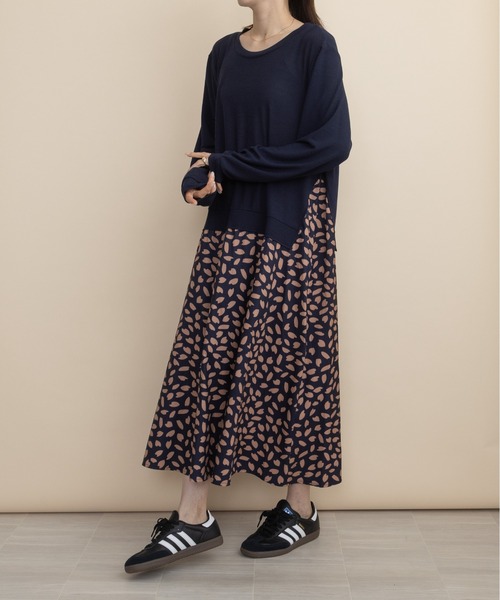 lodie(ロディ)の「【ドッキング】ニット×リーフプリント コンビワンピース(ワンピース・レディース・ネイビー/ブラック・FREE)」の19枚目の写真