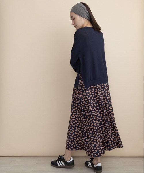 lodie(ロディ)の「【ドッキング】ニット×リーフプリント コンビワンピース(ワンピース・レディース・ネイビー/ブラック・FREE)」の22枚目の写真