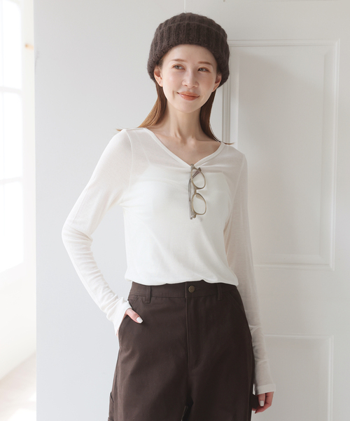 U by SPICK&SPAN(ユーバイスピックアンドスパン)の「ウールミックスシアークルーネック(Tシャツ/カットソー・レディース・ブラック/ホワイト・FREE)」の21枚目の写真
