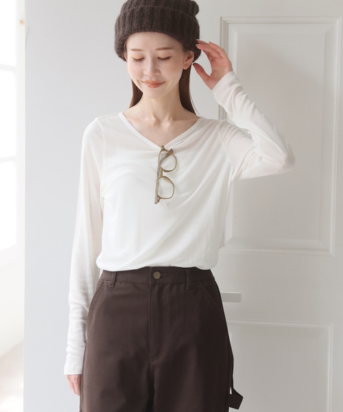 U by SPICK&SPAN(ユーバイスピックアンドスパン)の「ウールミックスシアークルーネック(Tシャツ/カットソー・レディース・ブラック/ホワイト・FREE)」の11枚目の写真