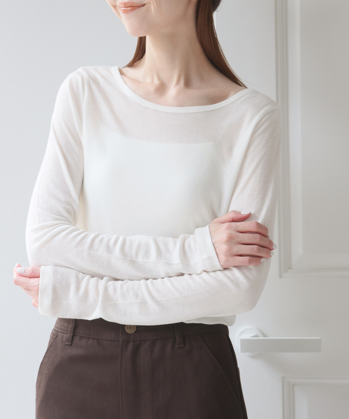U by SPICK&SPAN(ユーバイスピックアンドスパン)の「ウールミックスシアークルーネック(Tシャツ/カットソー・レディース・ブラック/ホワイト・FREE)」の12枚目の写真