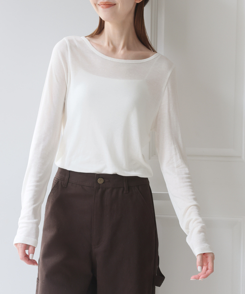 U by SPICK&SPAN(ユーバイスピックアンドスパン)の「ウールミックスシアークルーネック(Tシャツ/カットソー・レディース・ブラック/ホワイト・FREE)」の13枚目の写真