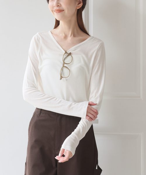 U by SPICK&SPAN(ユーバイスピックアンドスパン)の「ウールミックスシアークルーネック(Tシャツ/カットソー・レディース・ブラック/ホワイト・FREE)」の9枚目の写真