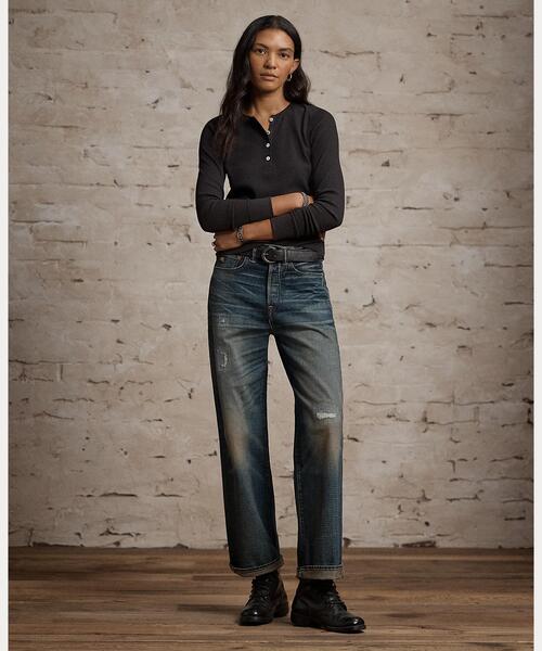 RRL(ダブル アール エル)の「ストレッチ ワッフルニット ヘンリーネック シャツ(Tシャツ/カットソー・レディース・ブラウン・3/2/1/4)」の3枚目の写真