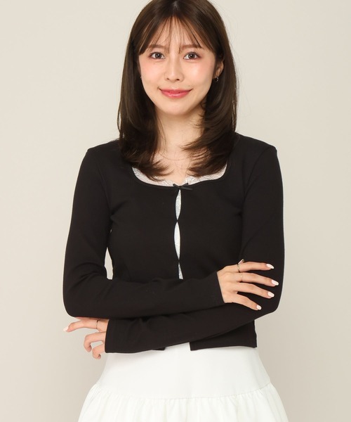 Heather(ヘザー)の「レースドッキングカットソー 1063899(Tシャツ/カットソー・レディース・ブラック/アイボリー/グレー・FREE)」の3枚目の写真