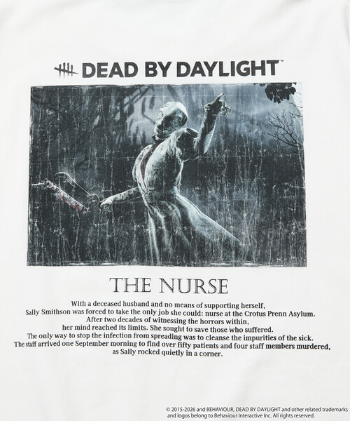 FREAK'S STORE(フリークスストア)の「DEAD BY DAYLIGHT 別注 THE NURSE フォト バックプリント クルーネックTシャツ(Tシャツ/カットソー・メンズ・ホワイト/ブラック・LARGE/MEDIUM/X-LARGE)」の8枚目の写真